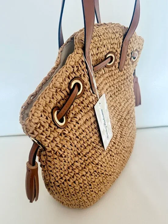 NWT TOMMY BAHAMA STRAW WOVEN TOTE SHOULDER BAG NATURAL BROWN - Picture 3 of 6
